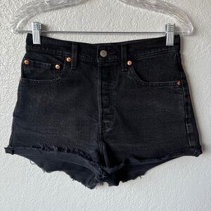 Levi’s ribcage black cut-off button fly denim shorts